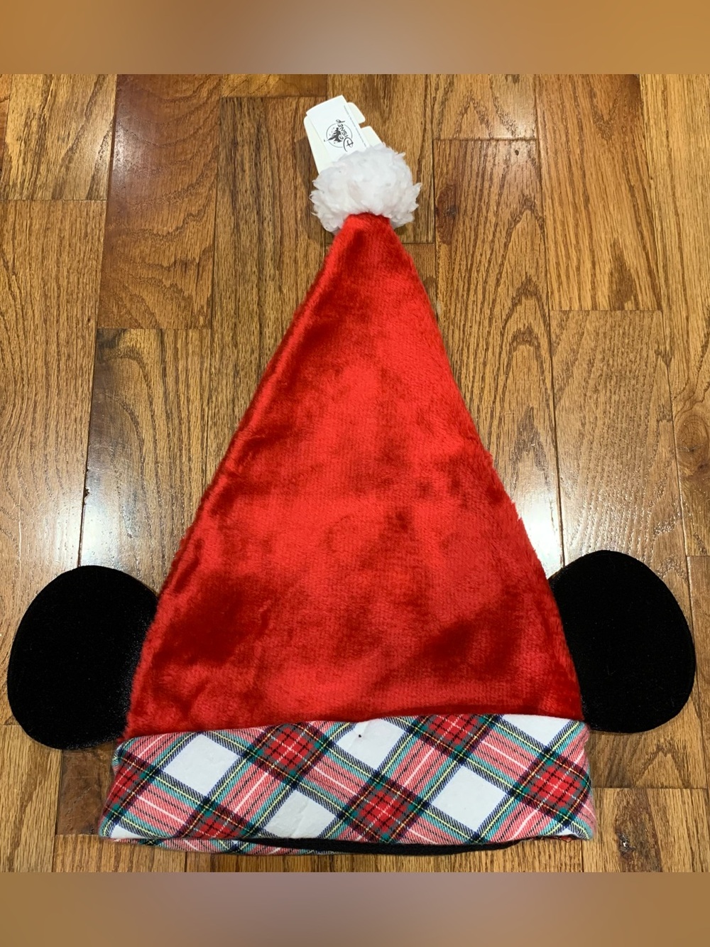 Disney Parks Mickey Ears Plaid Santa Hat